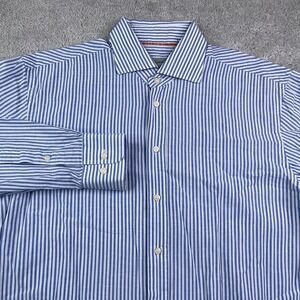 Scott James Shirt Mens Large Blue White Stripes Cotton‎ Linen Blend Button Up